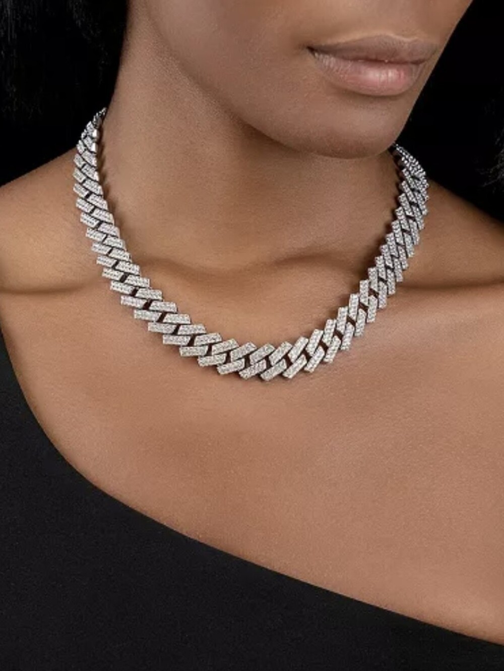 ADORNIA Silver-Tone Edgy Cuban Crystal Chain 18" Necklace/ BNWT